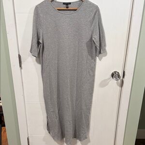 Eileen Fisher Women’s Tencel Rib Crew Neck Gray Midi Dress